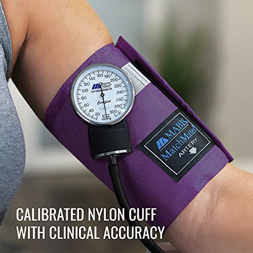 MABIS MatchMates Aneroid Sphygmomanometer and 31' Sprague Rappaport Stethoscope Combination Manual Blood Pressure Kit with Calibrated Nylon Cuff and Oversized Carrying Case, Adult Purple