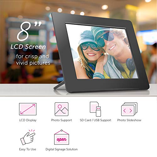 Aluratek 8 Inch LCD Digital Photo Frame with Auto Slideshow Using USB SD/SDHC (ADPF08SF) - Black