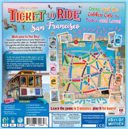 Ticket to Ride San Francisco Board Game | Train Route-Building Strategy Game | Fun Family Game for Kids and Adults | Ages 8+ | 2-4 Players | Average Playtime 10-15 Minutes | Made by Days of Wonder