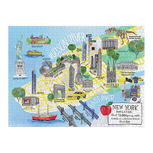 Galison 1000 Piece New York City Map Jigsaw Puzzle for Adults and Families, NYC Puzzle Features Sights from Around New York City