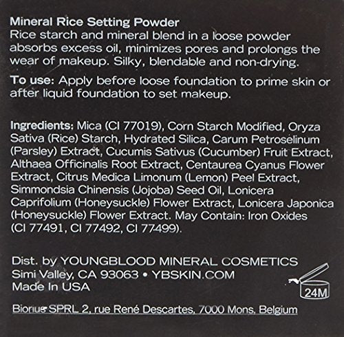 Youngblood Clean Luxury Cosmetics Loose Mineral Rice Setting Powder, Dark | Matte Natural Translucent Loose Face Finishing Setting Powder Foundation | Vegan, Cruelty-Free, Paraben-Free