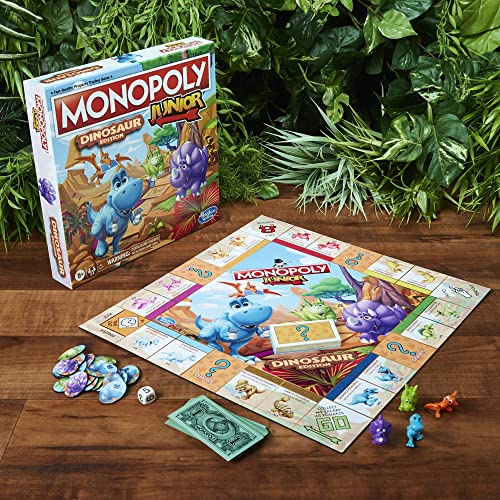 Monopoly Junior Dinosaur Edition Board Game, Kids Board Games, Fun Dinosaur Toys, Dinosaur Board Game for 2-4 players,Multicolor (Amazon Exclusive)
