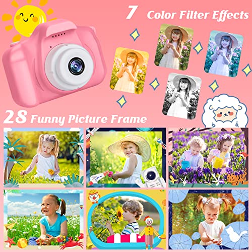 Kids Camera for Boys and Girls, SINEAU Digital Camera for Kids Toy Gift, Toddler Camera Birthday Gift for Age 3 4 5 6 7 8 9 10 with 32GB SD Card, Video Recorder 1080P IPS 2 Inch(Pink)