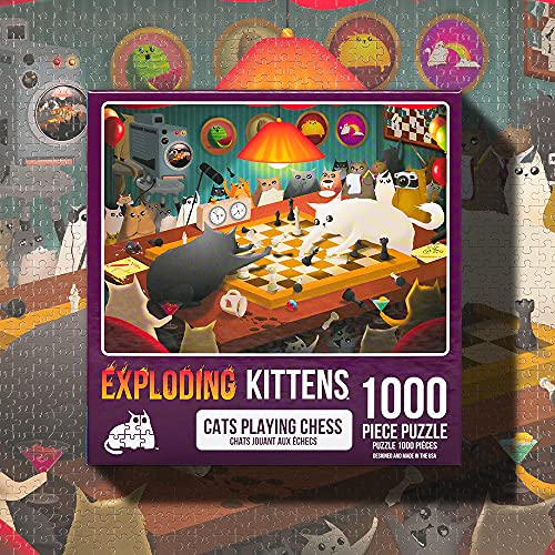 Exploding Kittens 1000 Piece Jigsaw Puzzle - Cats Playing Chess, Jigsaw Puzzles for Adults, Cat Puzzle, Coffee Table Puzzle