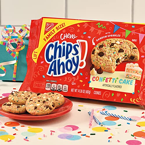 CHIPS AHOY! Chewy Confetti Cake Chocolate Chip Cookies with Rainbow Sprinkles, Birthday Cookies, Family Size, 12 - 14.38 oz Packs