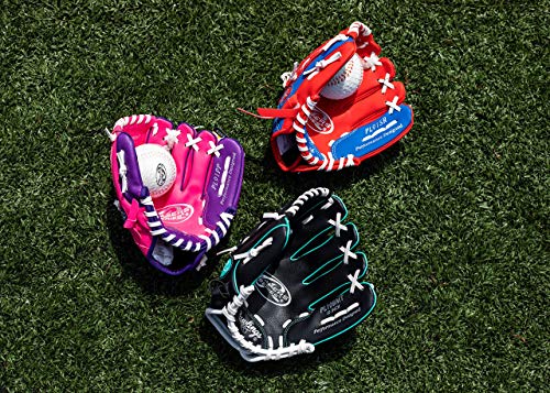 Rawlings Players Series Youth Tball/Baseball Glove with Ball, Right Hand Throw, Red/Blue, 9 Inch (Ages 3-5)