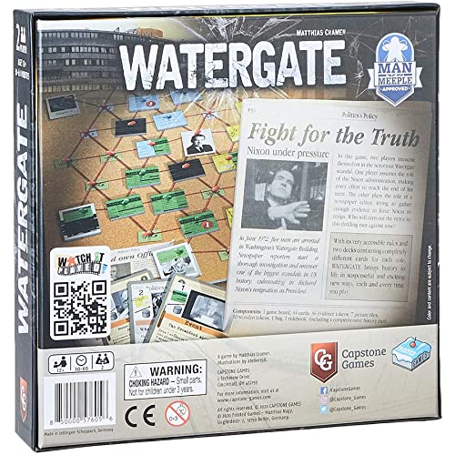 Capstone Games: Watergate, Strategy Board Game, History of Watergate Included With Game, Not Essential to Play, 2-Player Game of the Year 2019, Ages 12 and Up