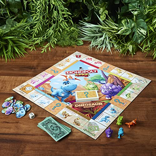 Monopoly Junior Dinosaur Edition Board Game, Kids Board Games, Fun Dinosaur Toys, Dinosaur Board Game for 2-4 players,Multicolor (Amazon Exclusive)
