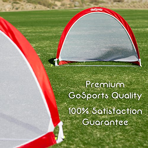 GoSports Portable Pop Up Soccer Goals for Backyard - Kids and Adults - Set of Two 2.5 ft Nets with Agility Training Cones and Carrying Case