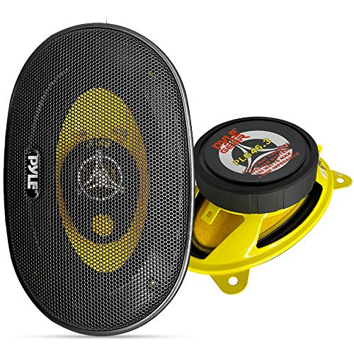 Pyle Car Three-Way Speaker System - Pro 4 x 6 Inch 180W 4 Ohm Mid Tweeter Component Audio Sound Speakers For Car Stereo w/ 30 Oz Magnet Structure, 2” Mount Depth Fits Standard OEM - PLG46.3 (Pair),Black/Yellow