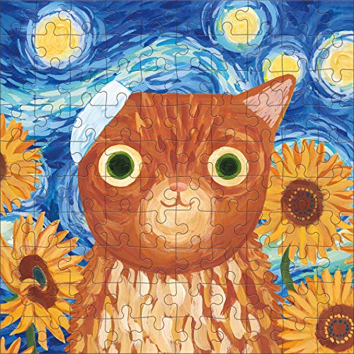 Mudpuppy Vincat Van Gogh Artsy Cat Puzzle Tin, 100 Pieces, 12”x12” – Perfect Family Puzzle for Ages 6+ - Colorful Feline Portraits Inspired by Great Artists – Paint Can Package – Fun Indoor Activity