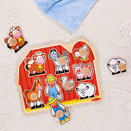 Melissa and Doug Farm Animals Jumbo Knob Wooden Puzzle - Wooden Peg Chunky Baby Puzzle, Preschoool Learning, Knob Puzzle Board For Toddlers Ages 1+