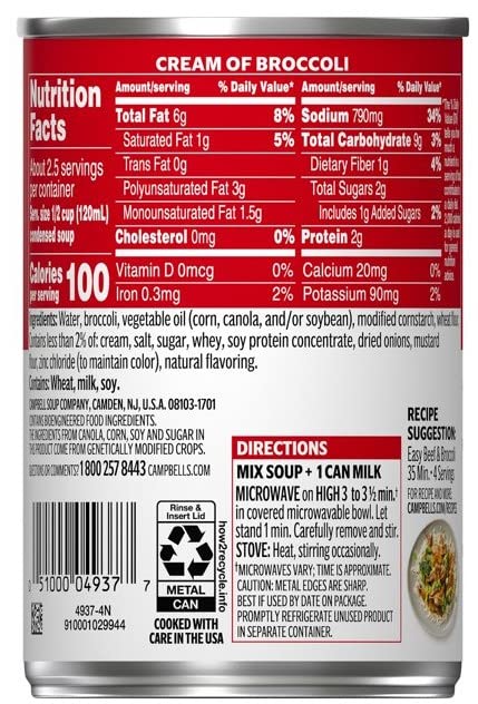 Campbell's, Condensed Cream of Broccoli Soup, 10.75oz Can (Pack of 6)