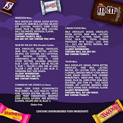 MandM'S Milk Chocolate, SNICKERS Chocolate Candy Bars, TWIX Caramel Cookie Bars, STARBURST Chewy Candy and 3 MUSKETEERS Chocolate Candy Bars Bulk Assorted Halloween Candy - 5lbs/275 Pieces