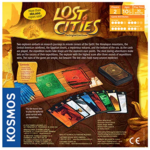 Lost Cities Card Game - with 6th Expedition | Two-Sided Board for Classic or New Edition | by Reiner Knizia | A Kosmos Game