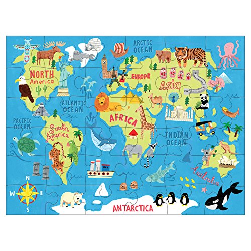 Mudpuppy Map of the World Puzzle To Go, 36 Pieces, 12”x9” – Kids Ages 3+ - Colorful Map with Illustrations of Iconic Landmarks – Packaged in Travel-Friendly Drawstring Fabric Pouch –Perfect for Planes