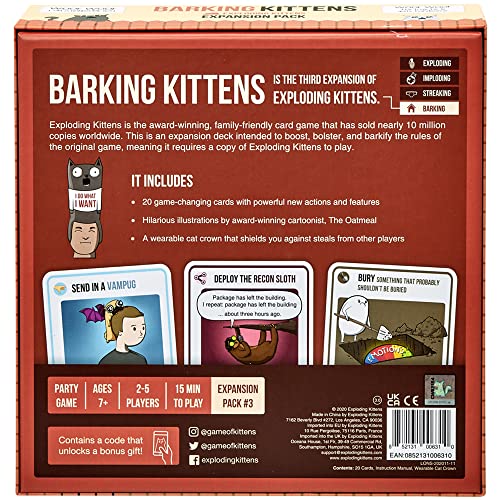 Barking Kittens Expansion Set - A Russian Roulette Card Game, Easy Family-Friendly Party Games - Card Games for Adults, Teens and Kids - 20 Card Add-on