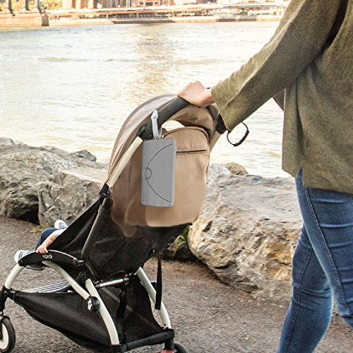 Ubbi On-The-Go Baby Wipes Dispenser, Portable Wipes Container for Travel, Diaper Bag Accessory Must Have for Newborns, Reusable Wipes Holder, Gray
