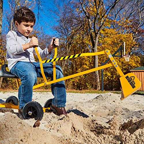 The Big Dig and Roll Big Dig Sandbox Digger Excavator Crane with 360° Rotation with Base, Great for Sand, Dirt and Snow | Steel Outdoor Play | Beach Toy | Yellow | Age 3+