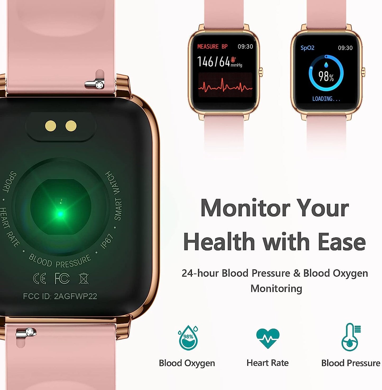 KALINCO Smart Watch, Fitness Tracker with Heart Rate Monitor, Blood Pressure, Blood Oxygen Tracking, 1.4 Inch Touch Screen Smartwatch Fitness Watch for Women Men Compatible with Android iPhone iOS