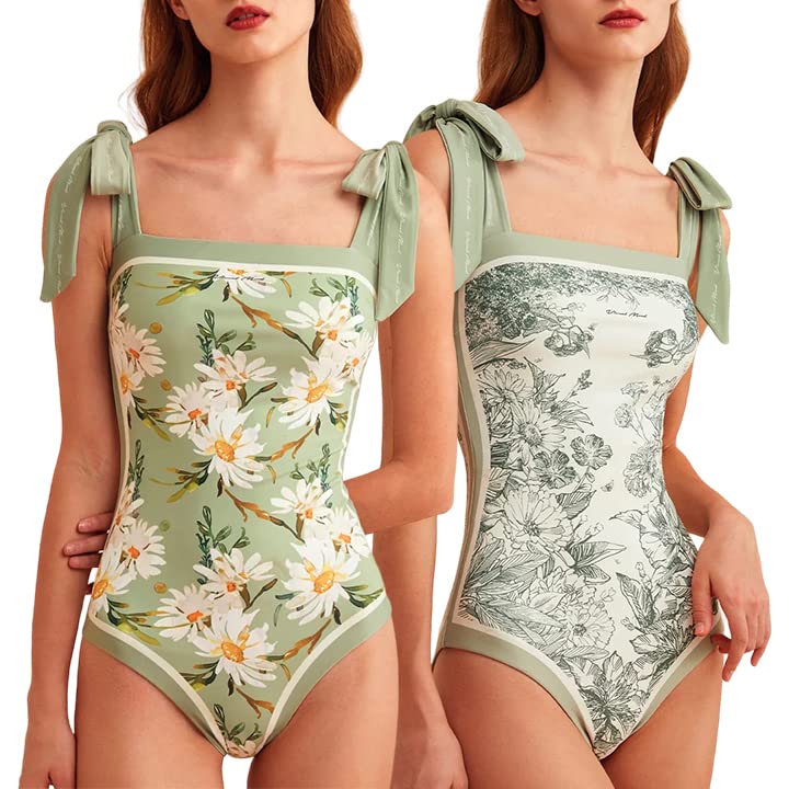 Reversible Floral Sexy One Piece Bathing Suit for Women One Piece Swimsuit Womens One Piece Swimsuits Womens Green S