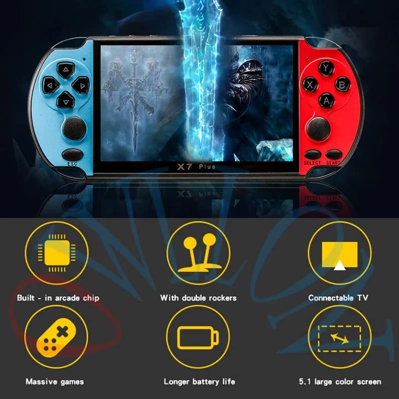 Zelbuck X7 Plus 5.1 Inch HD Screen Mini Portable Video Game Console Handheld Dual Mode Game Player Built in Thousands of Games For PSP/ Support Two Players