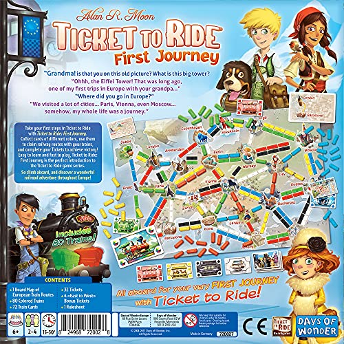 Ticket to Ride Europe First Journey Board Game | Strategy Game | Train Adventure Game | Fun Family Game for Kids and Adults | Ages 6+ | 2-4 Players | Avg. Playtime 15-30 Mins | Made by Days of Wonder