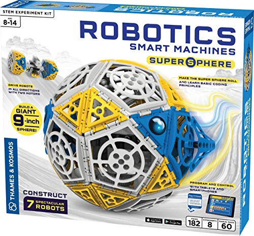 Thames and Kosmos Robotics: Smart Machines - Super Sphere STEM Experiment Kit | Build and Program a 9-inch Robotic Sphere + 6 Other Robot Models | Basic Coding | Color Manual | Requires Tablet, Smartphone