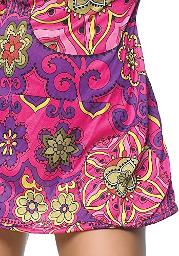 Leg Avenue womens - 2 Piece Hippy Girl Dress Set Flower Bell Sleeved Dress With Matching Headband for Women Adult Sized Costumes, Multi, Small Medium US