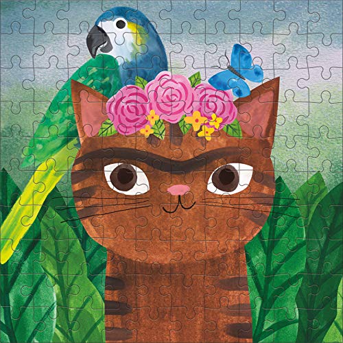 Mudpuppy Frida Catlo Artsy Cat Puzzle Tin, 100 Pieces, 12”x12” – Perfect Family Puzzle for Ages 6+ - Colorful Feline Portraits Inspired by Great Artists – Paint Can Package – Fun Indoor Activity