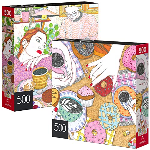 2-Pack of 500-Piece Jigsaw Puzzles, Dreaming Girl and Coffee Time | Gifts for Mom Mom Gifts for Adults and Kids Ages 8+