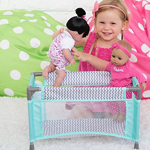 Adora Baby Doll Crib Gender Neutral Zig Zag Designed Playpen Bed Toy with Carry Bag for Baby Dolls up to 16 Inches 218603