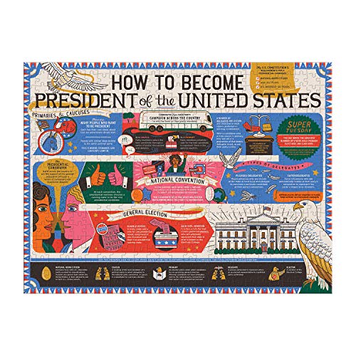 Galison How to Become President of The United States Double-Sided Puzzle, 500 Pieces, 24” x 18” – Jigsaw Puzzle Featuring an Illustration by Caitlin Keegan – Thick Pieces, Challenging Family Activity