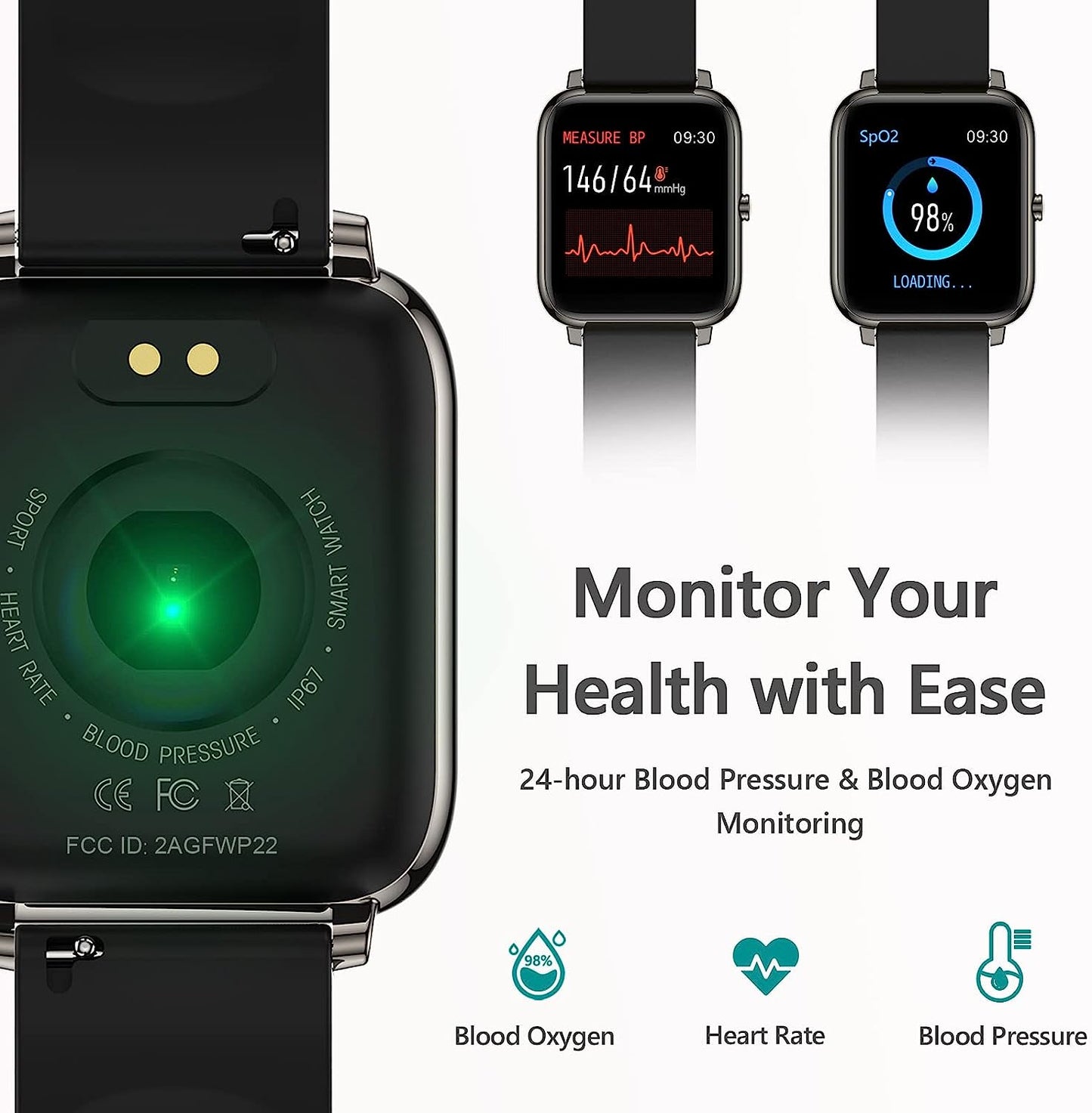 Smart Watch, KALINCO Fitness Tracker with Heart Rate Monitor, Blood Pressure, Blood Oxygen Tracking, 1.4 Inch Touch Screen Smartwatch Fitness Watch for Women Men Compatible with Android iPhone iOS