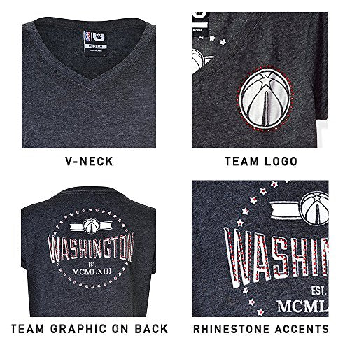 Ultra Game -NBA Milwaukee Bucks Womens V-Neck Rhinestone Short Sleeve Tee Shirt, Charcoal Heather, Medium