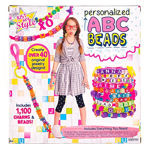 Just My Style ABC Beads by Horizon Group Usa, 1000+ Charms and Beads, Alphabet Charms, Accent Beads, Seed Beads, Star Beads, Wax Beading Cord, Satin Cord and Key Ring Included, Bright