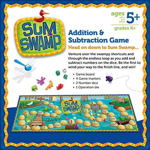 Learning Resources Sum Swamp Game Addition and Subtraction Game - 8 Pieces, Ages 5+, Math Games for Kids, Educational Kids Games, Kindergarten Math Board Games