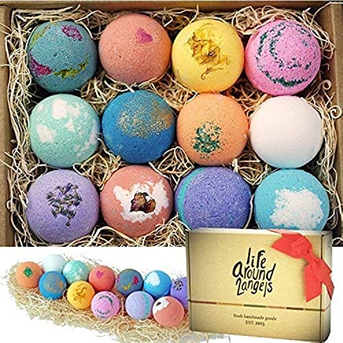 LifeAround2Angels Bath Bombs Gift Set 12 USA made Fizzies, Shea and Coco Butter Dry Skin Moisturize, Perfect for Bubble and Spa Bath. Handmade Birthday Mothers day Gifts idea For Her/Him, wife, girlfriend
