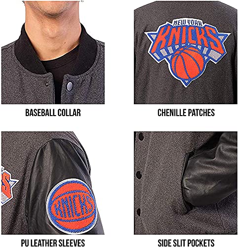 Ultra Game NBA New York KnicB07WNK6B14ks Mens Full Zip Classic Varsity Jacket, Charcoal Heather, Small