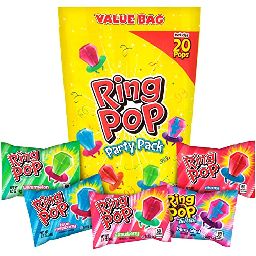 Ring Pop Bulk Candy Lollipop Variety Party Pack -20 Count Lollipops w/ Assorted Flavors - Fun Candy For Birthdays, Party Favors, Pool Parties, 4th of July and Summer Fun - Summer Treats Loved by Kids