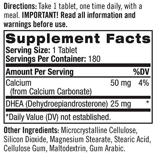 Natrol DHEA Tablets, Promotes Balanced Hormone Levels, Supports a Healthy Mood, Supports Overall Health, Helps Promote Healthy Aging, HPLC Verified, 25mg, 180 Count