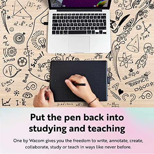 One by Wacom Medium Graphics Drawing Tablet, Portable and Versatile for Students and Creators,10.9 x 7.4 inches, Ergonomic 2048 Pressure Sensitive Pen, Compatible with Chromebook, Mac and Windows