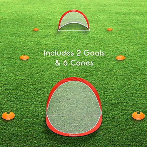 GoSports Portable Pop Up Soccer Goals for Backyard - Kids and Adults - Set of Two 2.5 ft Nets with Agility Training Cones and Carrying Case