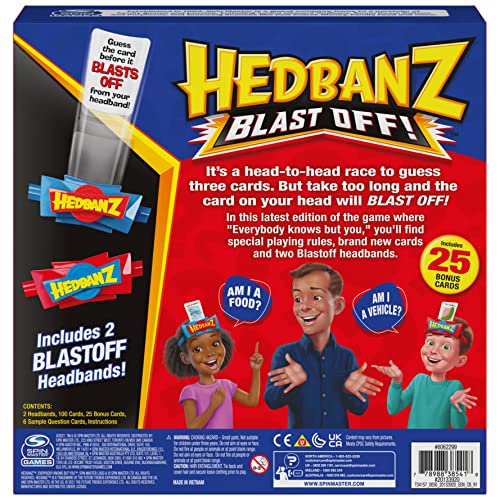 Hedbanz Blast Off! Guessing Game with 25 Bonus Cards, for Kids and Families Ages 6 and up (Amazon Exclusive)