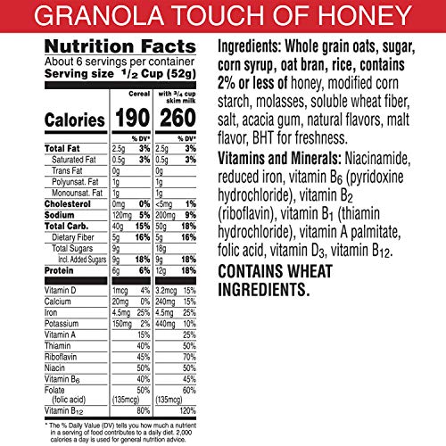 Special K Breakfast Granola Cereal, 8 Vitamins and Minerals, Anytime Snacks, Touch of Honey (6 Bags)