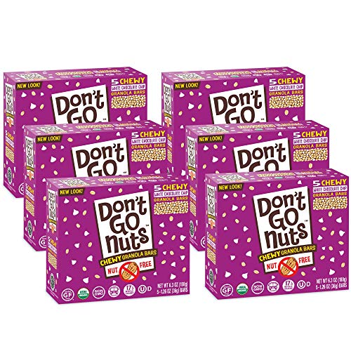 Don't Go Nuts Organic Chewy Granola Bars, White Chocolate Chip, Non GMO, Gluten and Nut Free, Whitewater Chomp, 30 Count