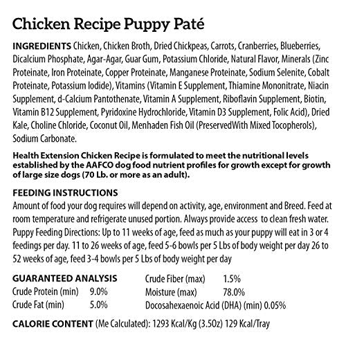Health Extension Wet Dog Food, Grain-Free, Natural Food Cups for Dogs with Added Vitamins Include 6 Chicken Recipe Cups, Each Cup Weight (3.5 Oz / 99.2 g)