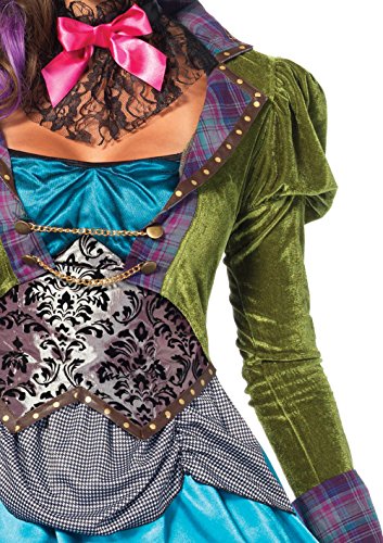 Leg Avenue 3 Piece Deluxe Mad Hatter Set-Sexy Velvet Coat Dress and Mini Top Hat Halloween Costume for Women, Multi, Large