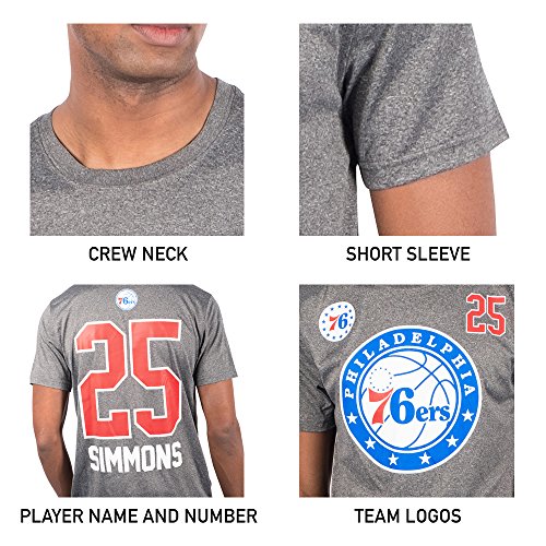 Large NBA Ben Simmons Philadelphia 76ers Men's T-Shirt Short Sleeve Tee Shirt, Charcoal