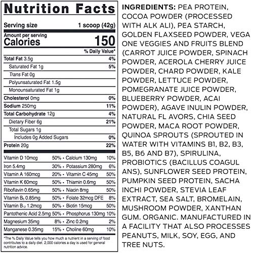 Vega Organic All-in-One Vegan Protein Powder Chocolate (9 Servings) Superfood Ingredients, Vitamins for Immunity Support, Keto Friendly, Pea Protein for Women and Men, 13.2oz (Packaging May Vary)